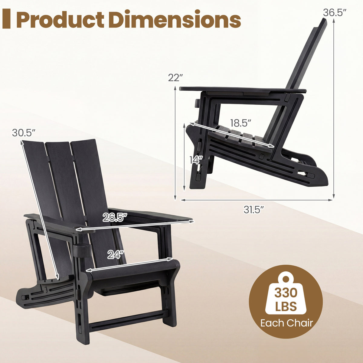 HDPE Outdoor Adirondack Chairs with Cup Holder-Black