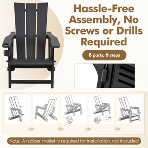 HDPE Outdoor Adirondack Chairs with Cup Holder-Black