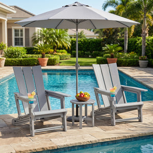 HDPE Outdoor Adirondack Chairs with Cup Holder-Gray