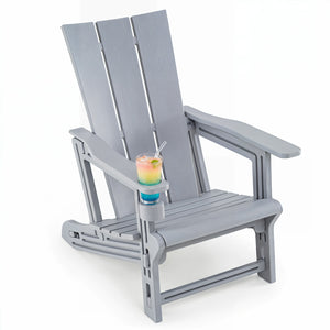 HDPE Outdoor Adirondack Chairs with Cup Holder-Gray