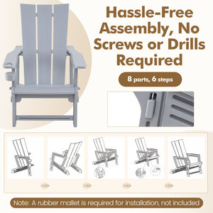 HDPE Outdoor Adirondack Chairs with Cup Holder-Gray