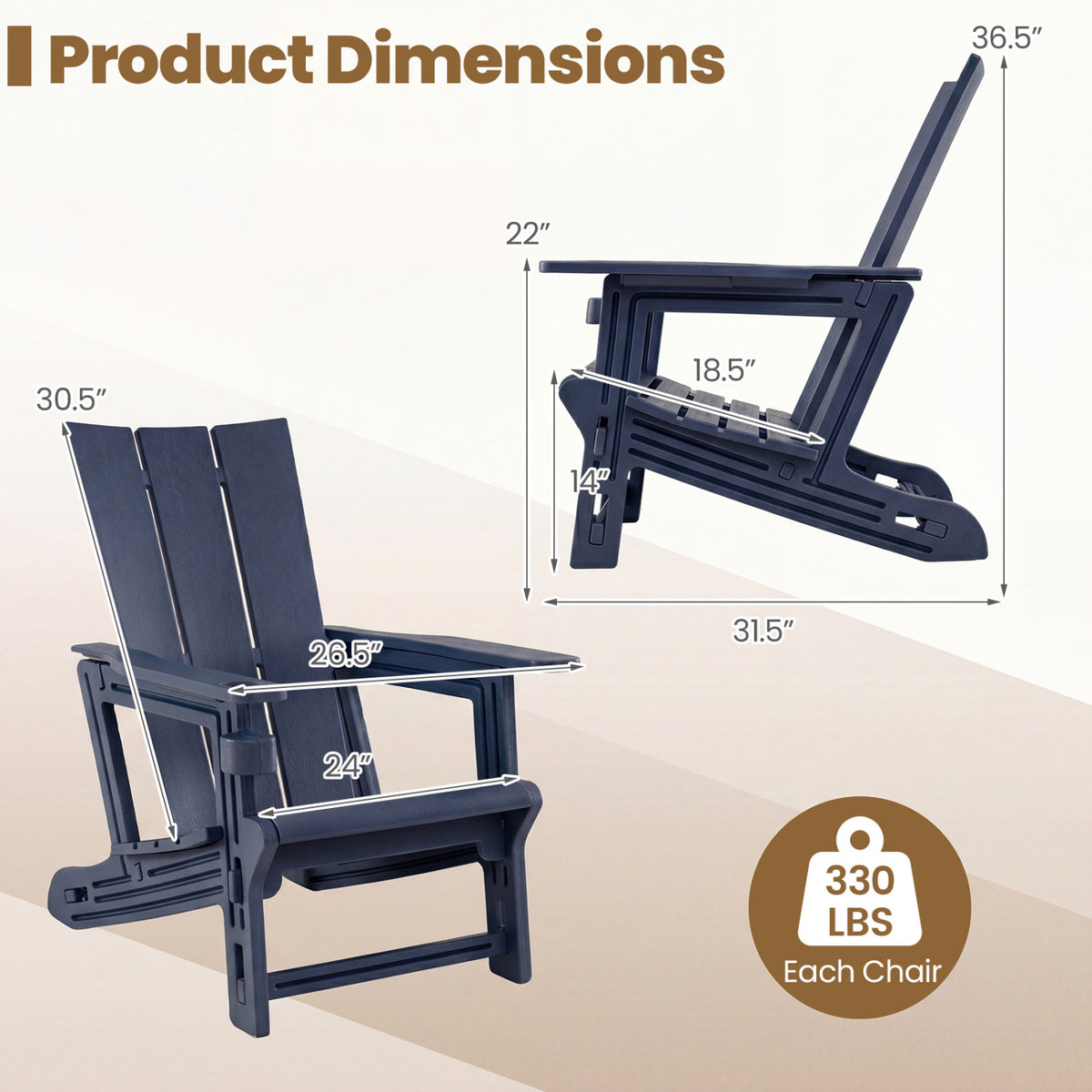 HDPE Outdoor Adirondack Chairs with Cup Holder-Blue