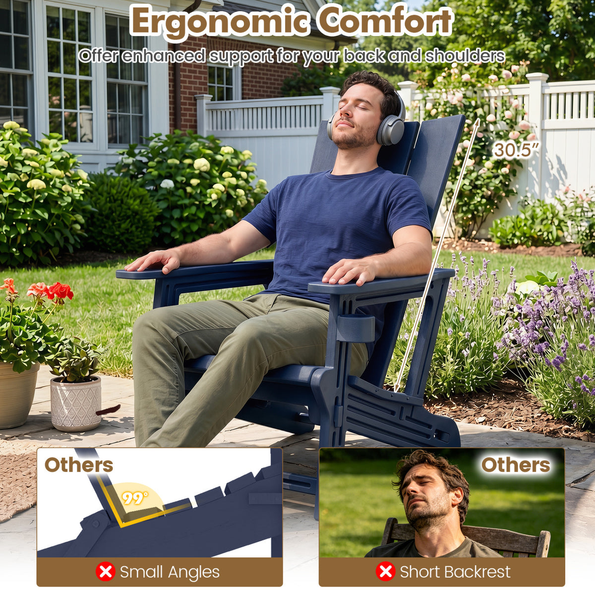 HDPE Outdoor Adirondack Chairs with Cup Holder-Blue