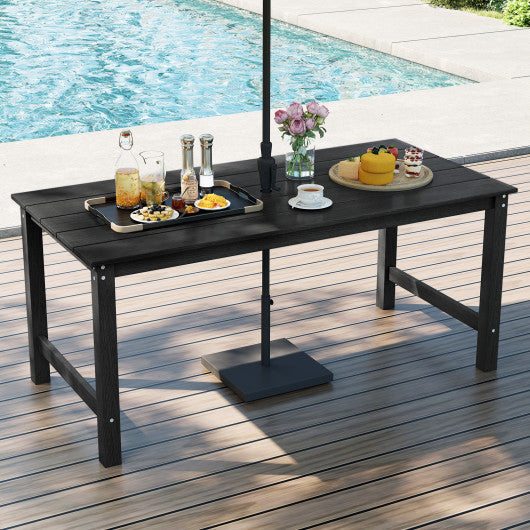 HDPE Outdoor Dining Table for 6 Person with Wood-Like Tabletop and Umbrella Hole-Black