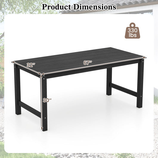 HDPE Outdoor Dining Table for 6 Person with Wood-Like Tabletop and Umbrella Hole-Black