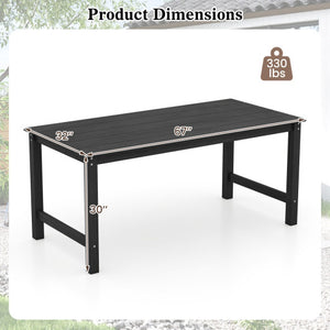 HDPE Outdoor Dining Table for 6 Person with Wood-Like Tabletop and Umbrella Hole-Black