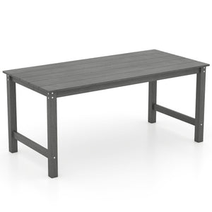 HDPE Outdoor Dining Table for 6 Person with Wood-Like Tabletop and Umbrella Hole-Gray