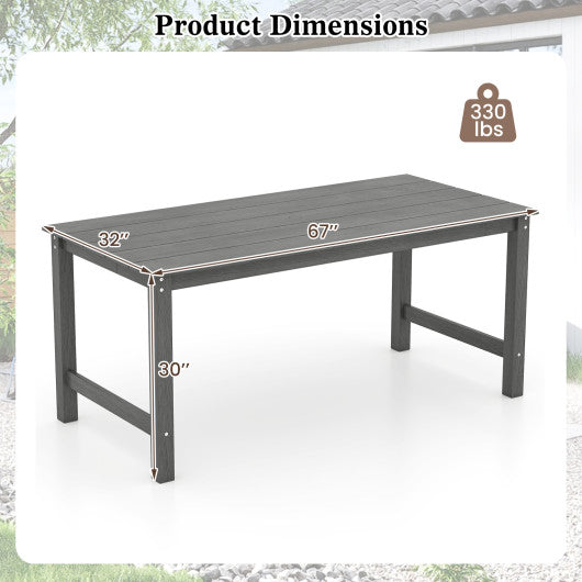 HDPE Outdoor Dining Table for 6 Person with Wood-Like Tabletop and Umbrella Hole-Gray