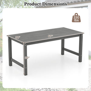 HDPE Outdoor Dining Table for 6 Person with Wood-Like Tabletop and Umbrella Hole-Gray