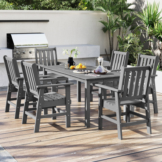 HDPE Outdoor Dining Table for 6 Person with Wood-Like Tabletop and Umbrella Hole-Gray