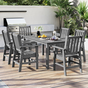 HDPE Outdoor Dining Table for 6 Person with Wood-Like Tabletop and Umbrella Hole-Gray