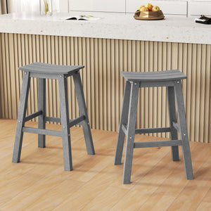 29 Inch HDPE Patio Bar Stool Set of 2 Armless Saddle Stools-Gray