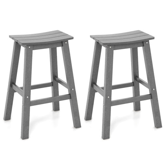 29 Inch HDPE Patio Bar Stool Set of 2 Armless Saddle Stools-Gray