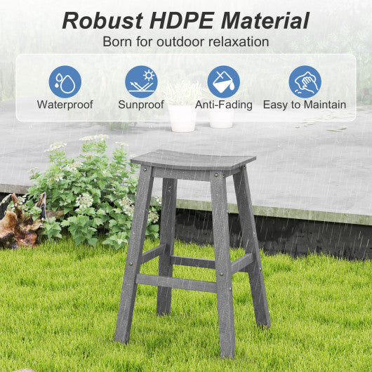 29 Inch HDPE Patio Bar Stool Set of 2 Armless Saddle Stools-Gray