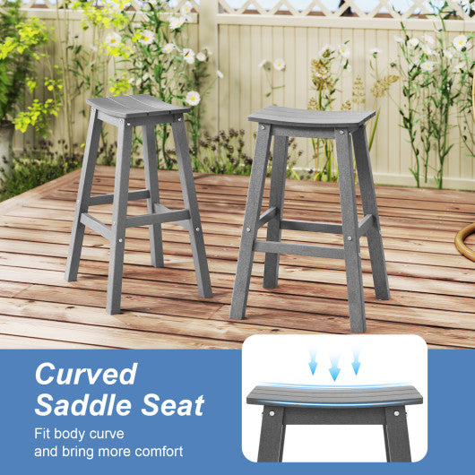 29 Inch HDPE Patio Bar Stool Set of 2 Armless Saddle Stools-Gray