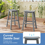 29 Inch HDPE Patio Bar Stool Set of 2 Armless Saddle Stools-Gray