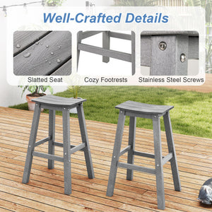 29 Inch HDPE Patio Bar Stool Set of 2 Armless Saddle Stools-Gray