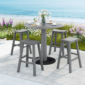 29 Inch HDPE Patio Bar Stool Set of 2 Armless Saddle Stools-Gray