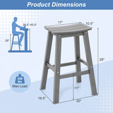 29 Inch HDPE Patio Bar Stool Set of 2 Armless Saddle Stools-Gray