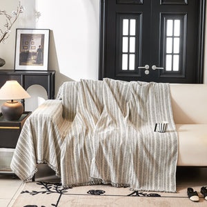 Herringbone Chenille Couch Cover Blanket Soft Durable Throw Sofa Protector with Tassel
