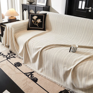 Herringbone Chenille Couch Cover Blanket Soft Durable Throw Sofa Protector with Tassel