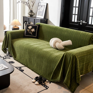 Herringbone Chenille Couch Cover Blanket Soft Durable Throw Sofa Protector with Tassel