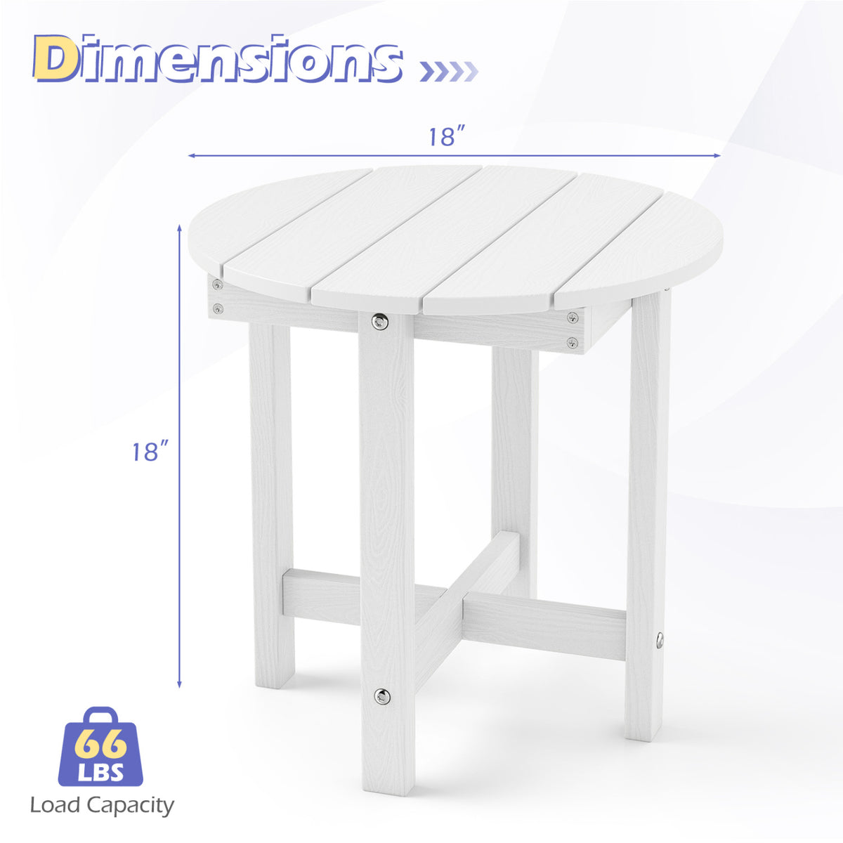 HIPS Adirondack Side Table with Weather-Resistant and Waterproof Top-White