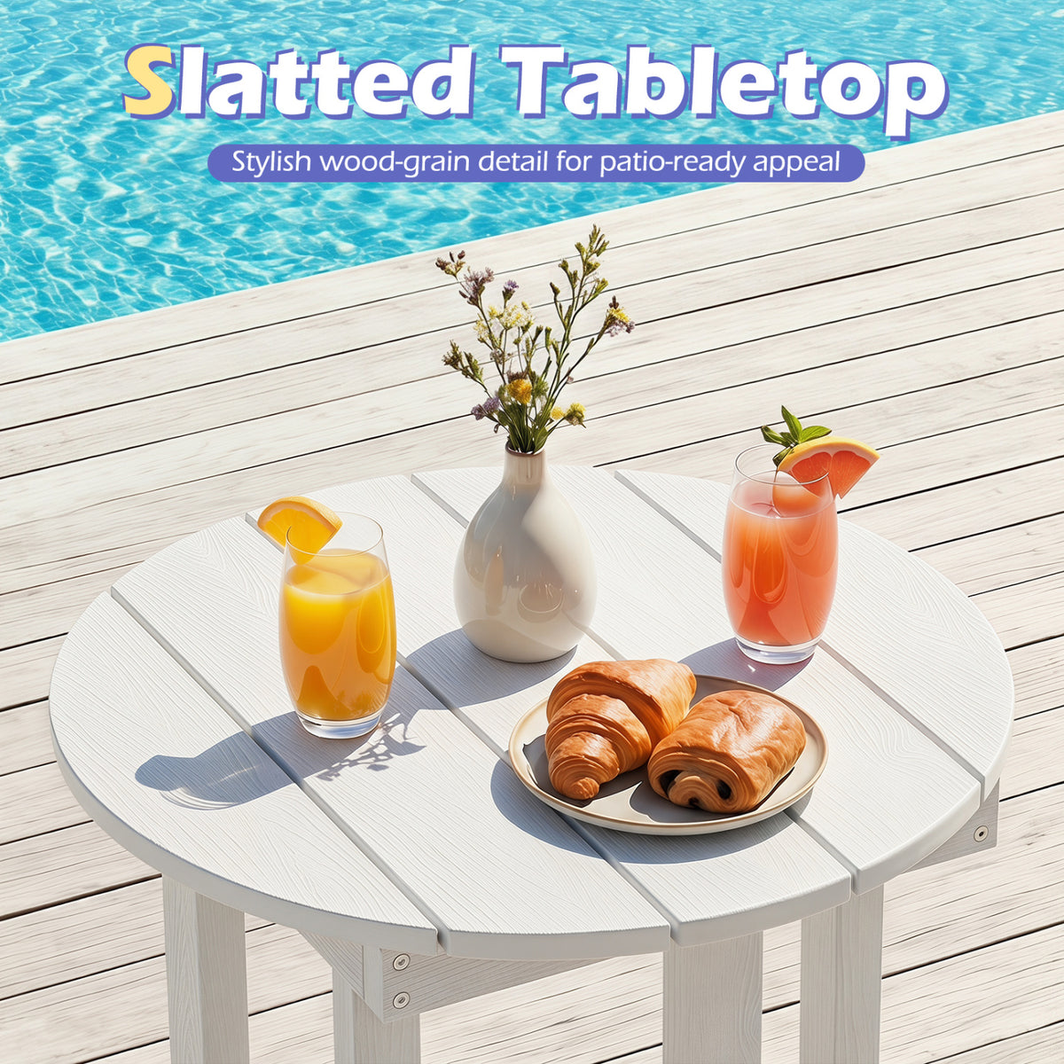 HIPS Adirondack Side Table with Weather-Resistant and Waterproof Top-White