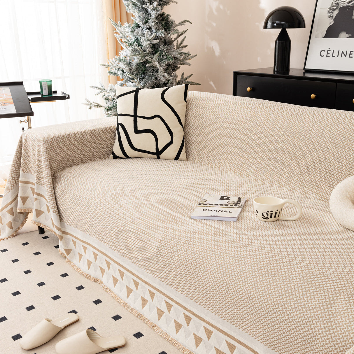 Chenille Jacquard Sofa Throw Blanket Cover Soft Polyester Weave Couch Throw Cover for Pets Dog Kids