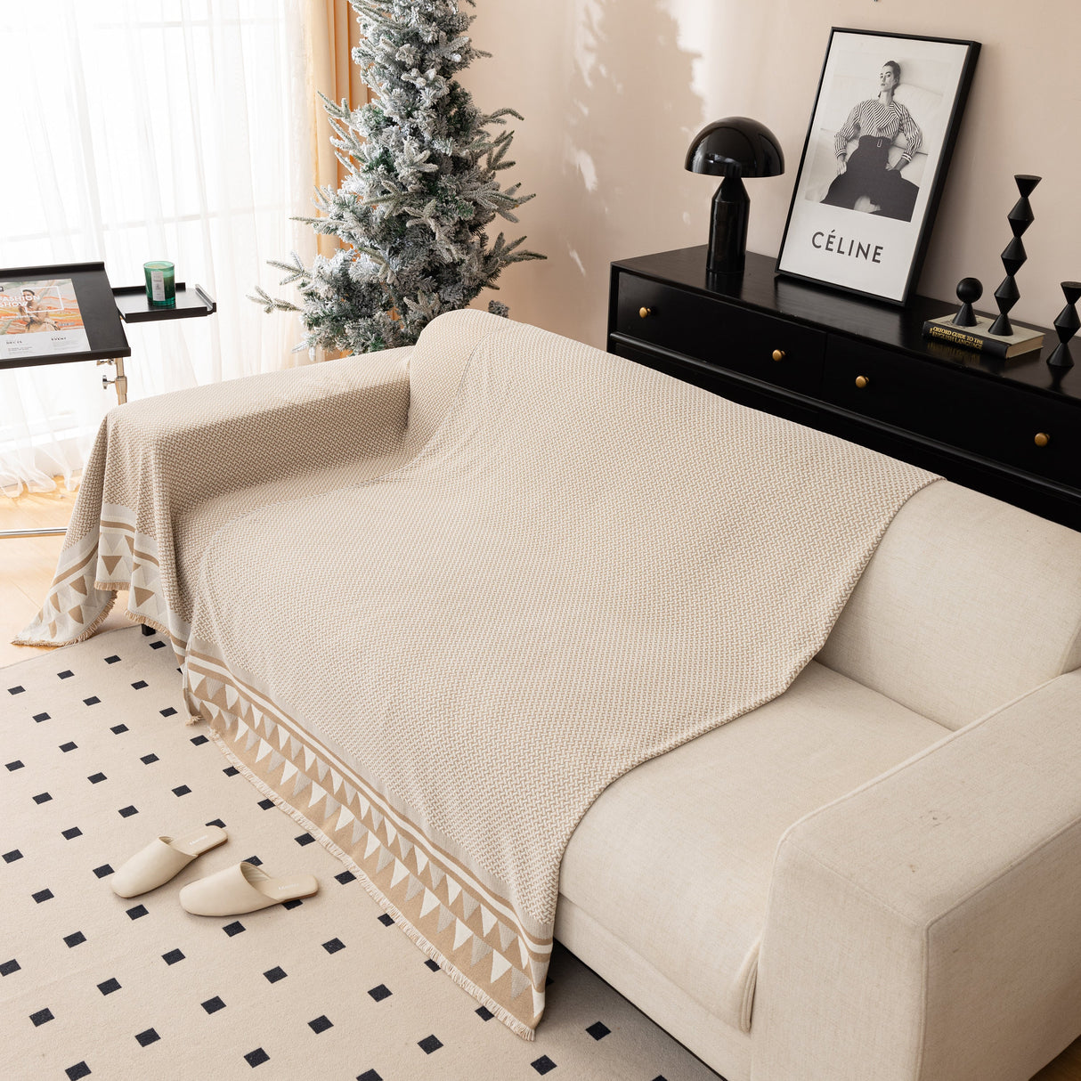 Chenille Jacquard Sofa Throw Blanket Cover Soft Polyester Weave Couch Throw Cover for Pets Dog Kids