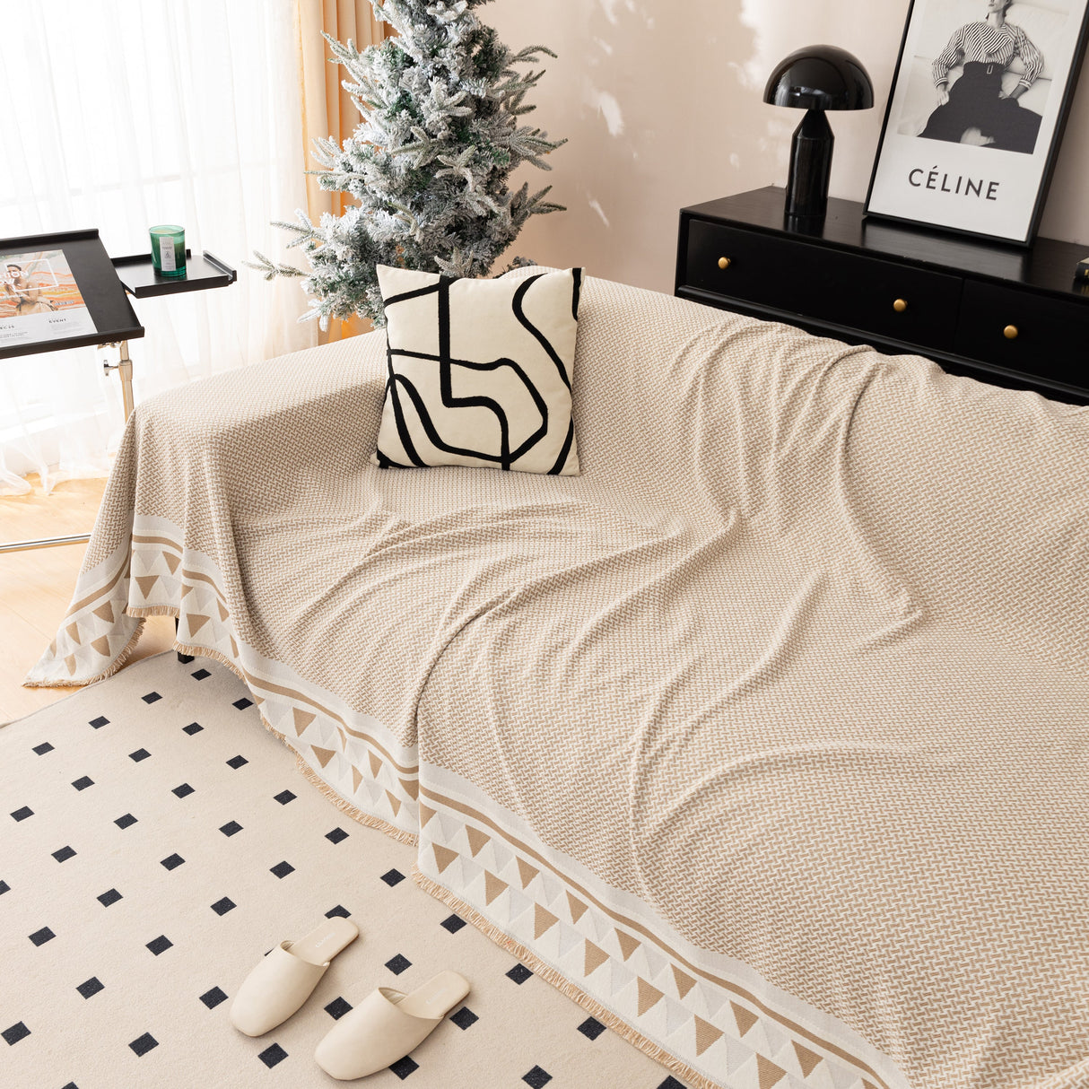 Chenille Jacquard Sofa Throw Blanket Cover Soft Polyester Weave Couch Throw Cover for Pets Dog Kids