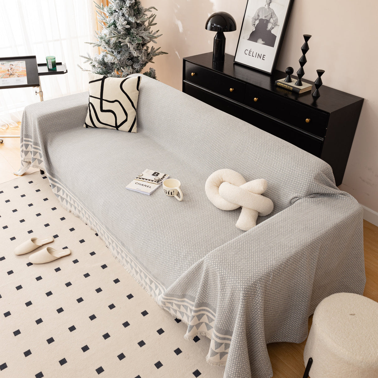 Chenille Jacquard Sofa Throw Blanket Cover Soft Polyester Weave Couch Throw Cover for Pets Dog Kids