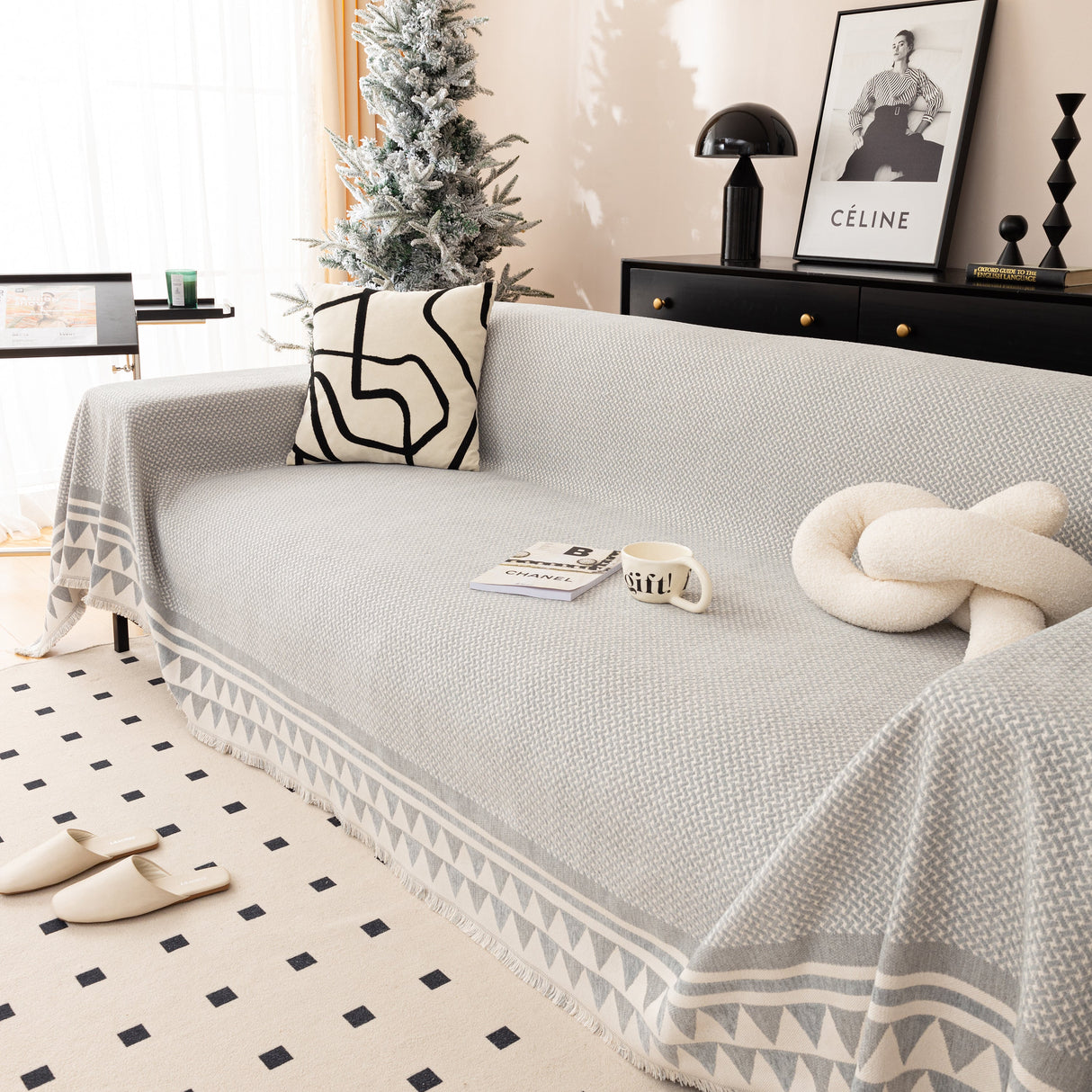 Chenille Jacquard Sofa Throw Blanket Cover Soft Polyester Weave Couch Throw Cover for Pets Dog Kids