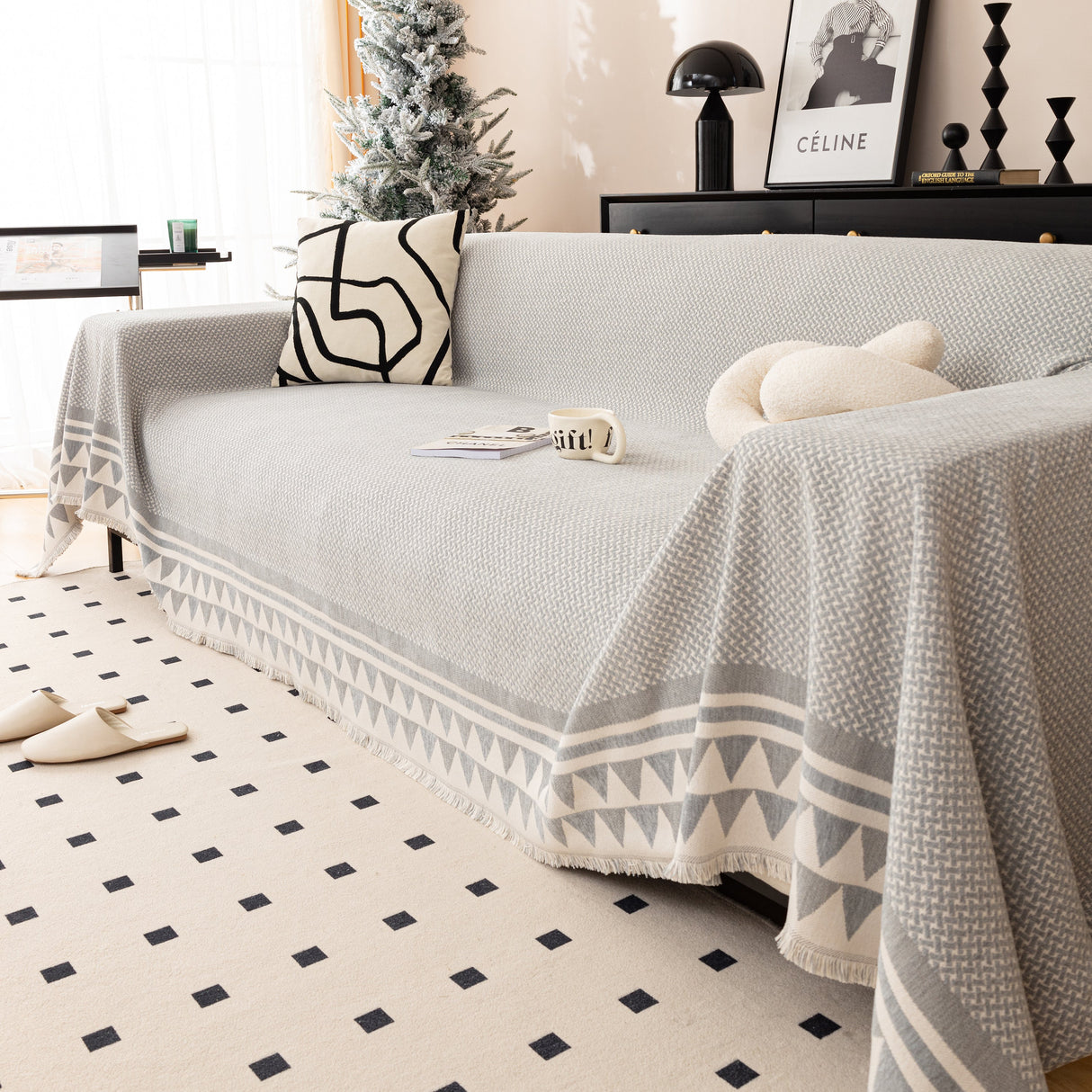 Chenille Jacquard Sofa Throw Blanket Cover Soft Polyester Weave Couch Throw Cover for Pets Dog Kids