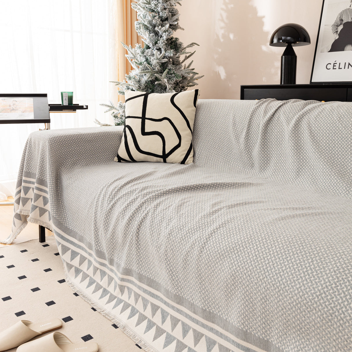 Chenille Jacquard Sofa Throw Blanket Cover Soft Polyester Weave Couch Throw Cover for Pets Dog Kids