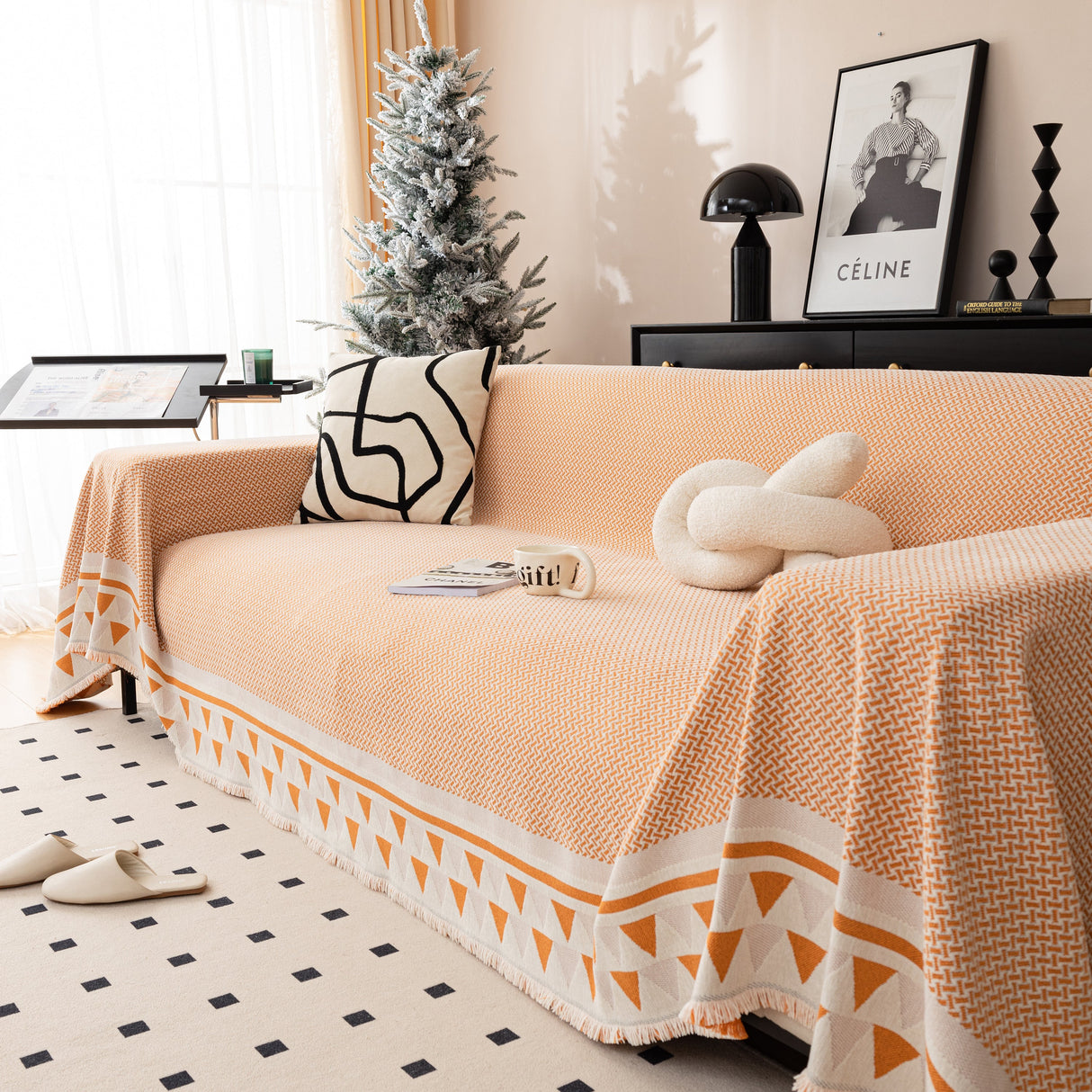 Chenille Jacquard Sofa Throw Blanket Cover Soft Polyester Weave Couch Throw Cover for Pets Dog Kids