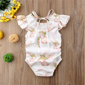 Modern Luxury Baby Girls Bunny Floral Off shoulder Romper Jumpsuit Outfits For Baby Girl