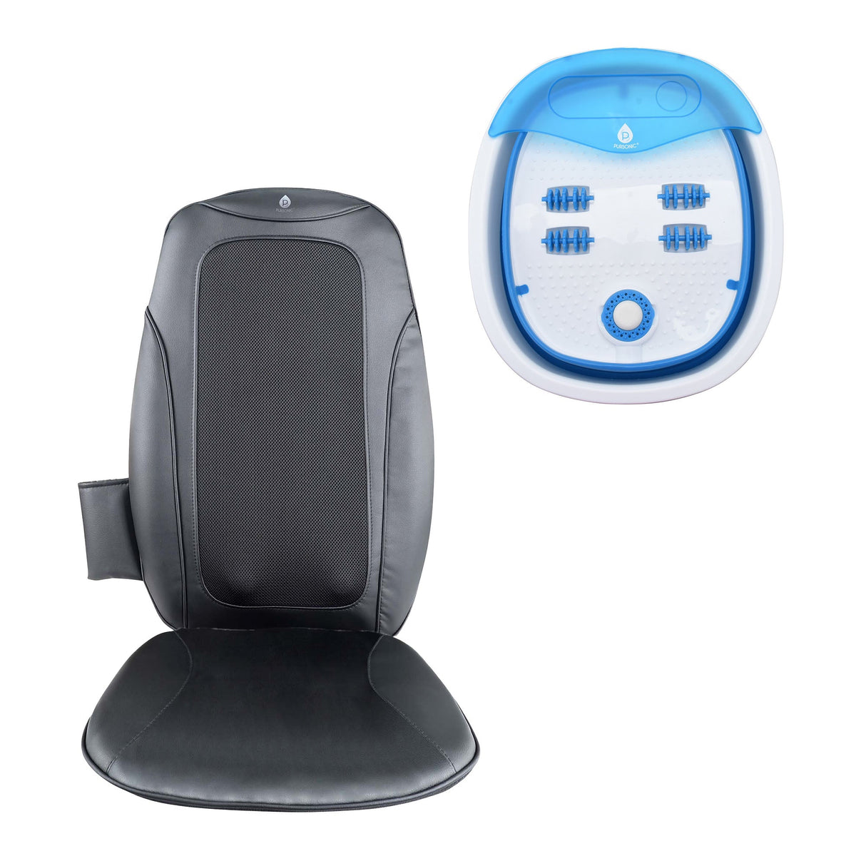 Pursonic Total Relaxation Bundle – Includes Shiatsu Chair Massager with Vibration & Collapsible Wireless Footbath Spa Massager by Pursonic