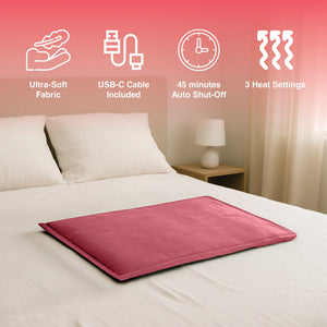 Pursonic Large Electric Heating Pad with USB-C – 12"x24", Ultra Soft Fabric, 3 Heat Settings, Auto Shut-Off