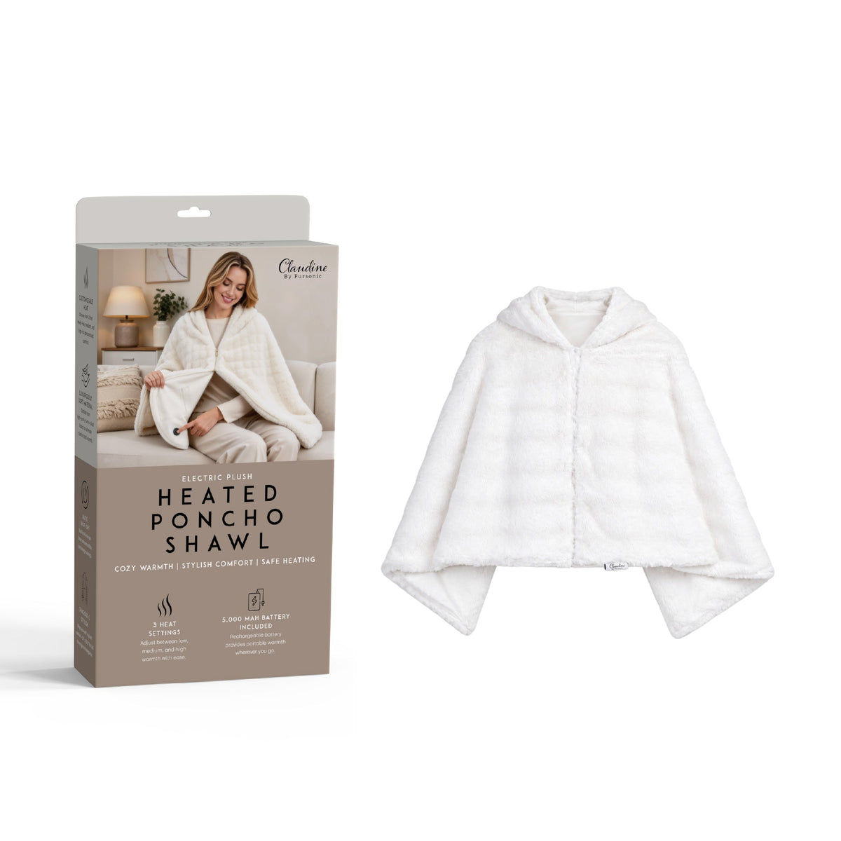 Pursonic Electric Plush Heated Poncho Shawl