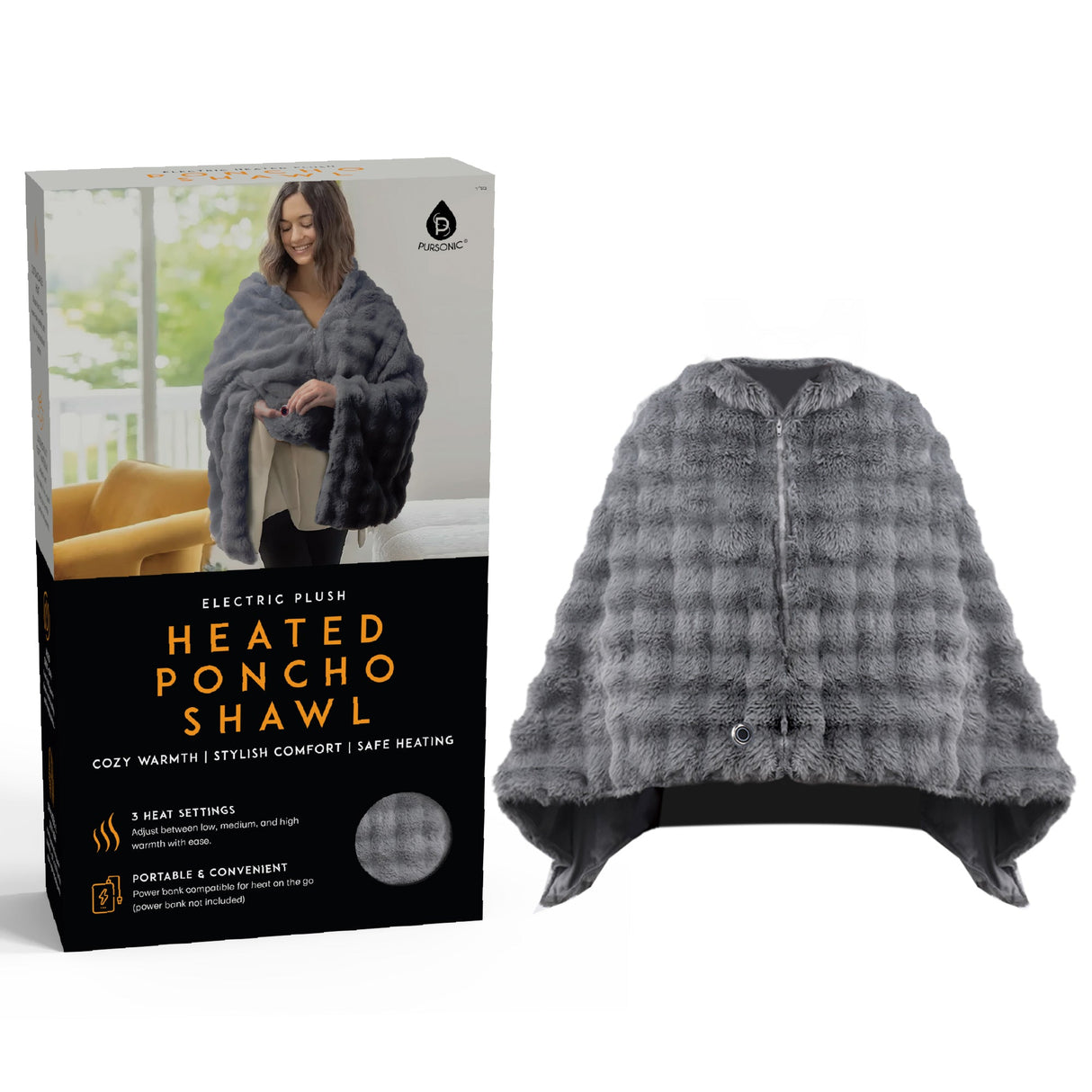 Pursonic Electric Plush Heated Poncho Shawl by Pursonic