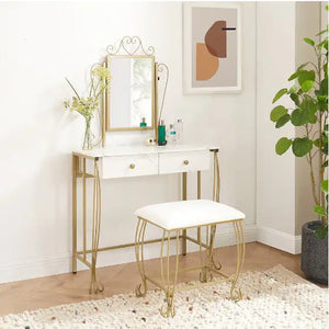 Vanity Table Set With Mirror & Stool,White Makeup Dressing Desk With Drawers For Girls,Women,Bedroom,Gift
