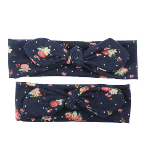 Modern Handmade Mother Baby Turban Matching Headband Mom Daughter Rabbit Ears Headbands Floral Print Bow