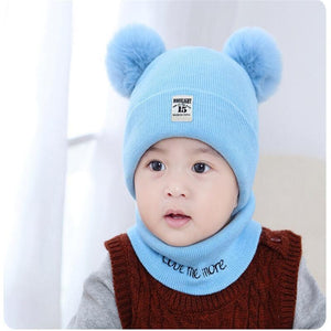 2 Pieces Baby Beanies Cap and Scarf Set Baby Kid Solid Color Plush Ball Baby Girls Hat And Scarf Set For Boys and Girls Kids In Modern Design