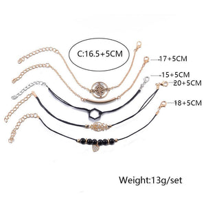 Bohemian Black Beads Chain Bracelets Bangles For Women Fashion Heart Compass Gold Color  Bracelets Sets Luxury Jewelry Gifts