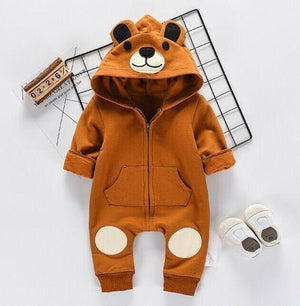 Cute Bear Newborn Infant Baby Boy Girl Kid Ear Hooded Romper Zipper Cartoon Patchwork Jumpsuit For Baby Girls and Boys