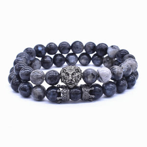 Classic Vintage Elegant Lion Head and Luxury Crown Charm Bracelet Natural Lava Stone Beads Amazing Bracelet Great For Men Fashion Jewelry