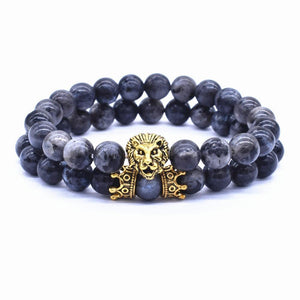 Classic Vintage Elegant Lion Head and Luxury Crown Charm Bracelet Natural Lava Stone Beads Amazing Bracelet Great For Men Fashion Jewelry