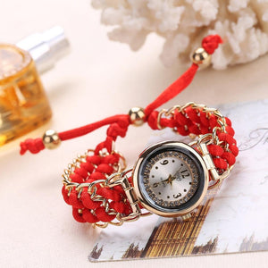 Women Handmade Bracelet Watches Rope Beads Knitting Adjustable Wristwatches Gift For Women and Lady and Girls