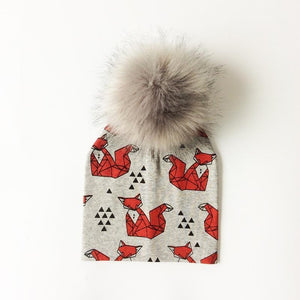 Luxury Modern Unique Toddler Boys and Girls Cartoon Printing Cotton Pompom Cap For Baby Beanie Hat With Pompon For Kids